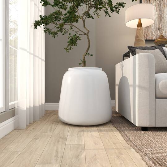 20" White Modern Wide Floor Vase